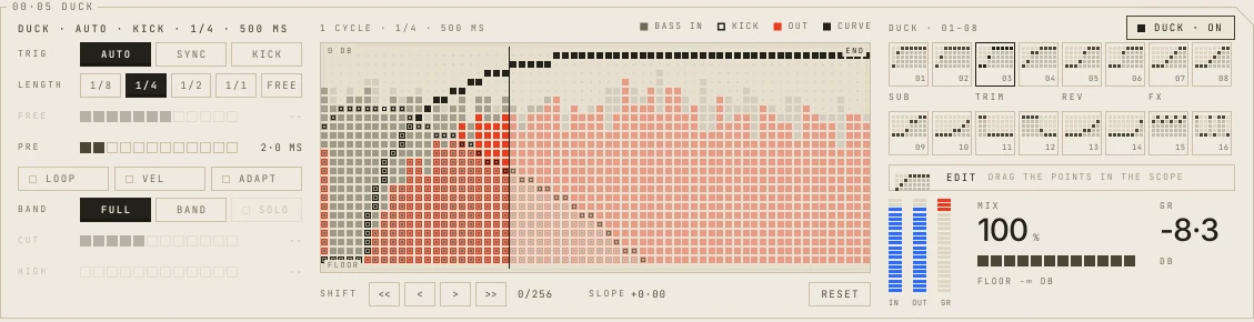Good LowEnd duck section: dot-matrix duck view and curve presets